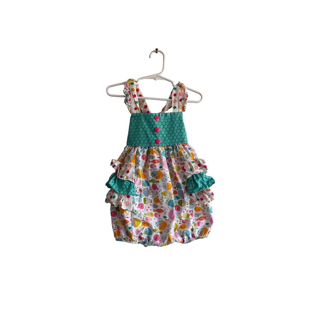 Ricrac & Ruffles Girls 18M Fish Mermaid Scale Ruffle Bubble Romper